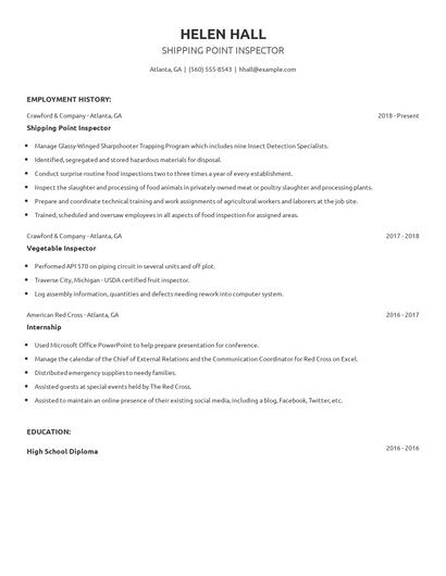 Shipping Point Inspector Resume