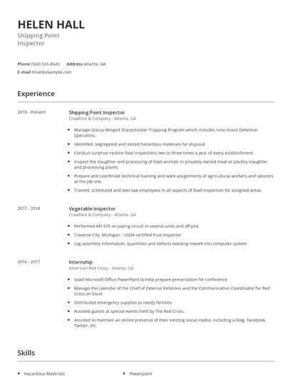 Shipping Point Inspector Resume
