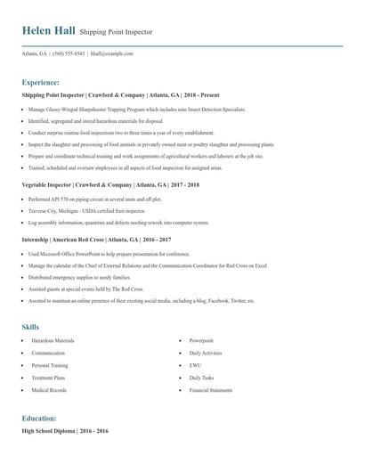 Shipping Point Inspector Resume