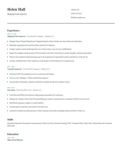 Shipping Point Inspector Resume