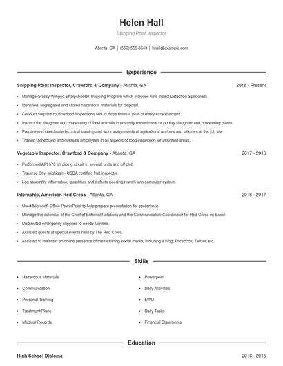 Shipping Point Inspector Resume