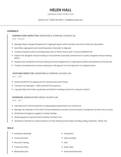 Shipping Point Inspector Resume