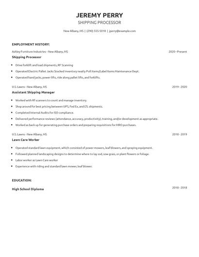 Shipping Processor Resume