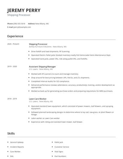 Shipping Processor Resume