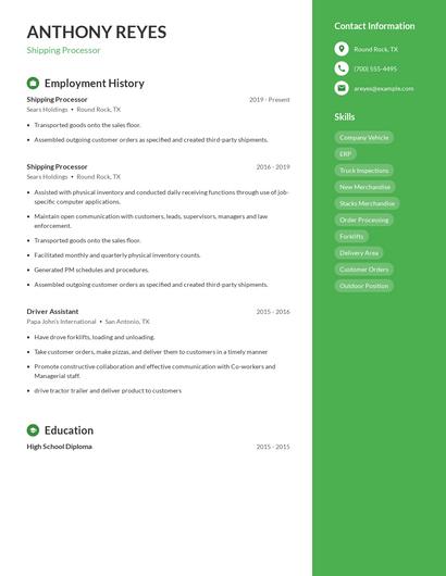 Shipping Processor Resume