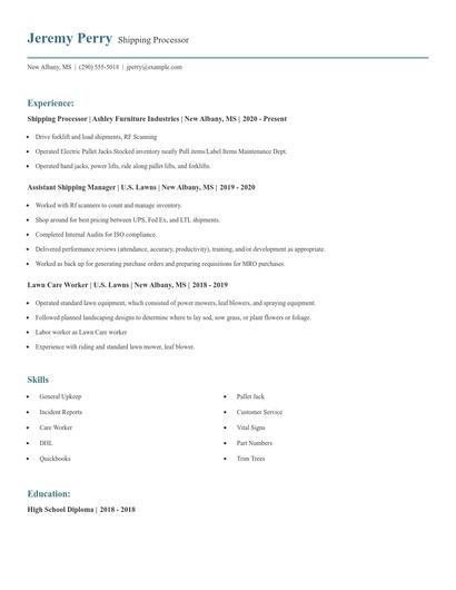 Shipping Processor Resume