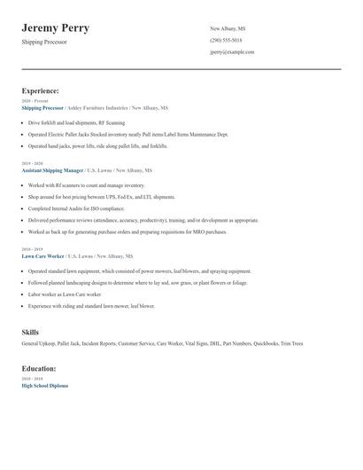 Shipping Processor Resume