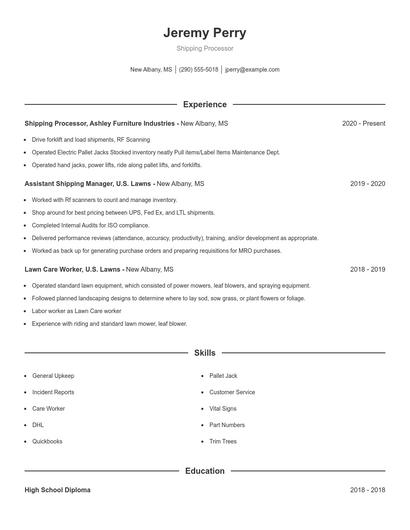 Shipping Processor Resume