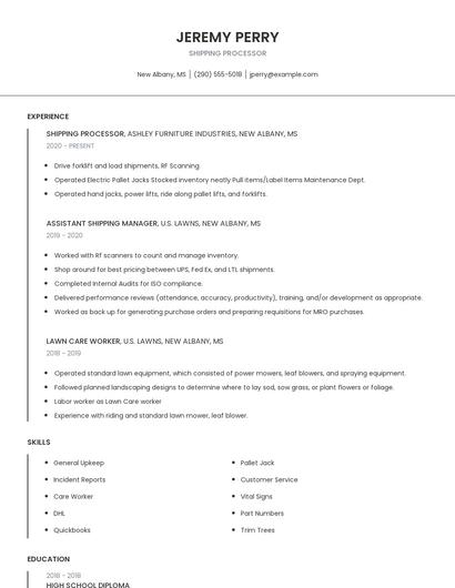 Shipping Processor Resume