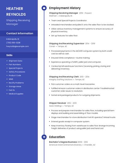 Shipping Receiving Manager Resume