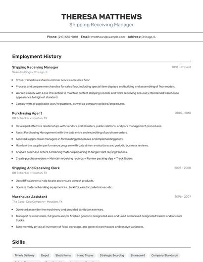 Shipping Receiving Manager Resume