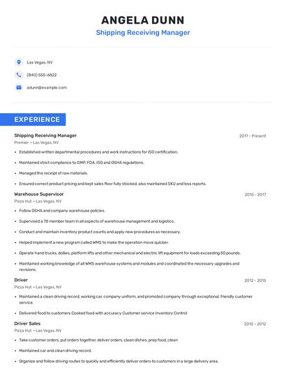 Shipping Receiving Manager Resume
