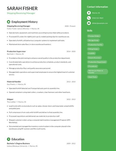 Shipping Receiving Manager Resume