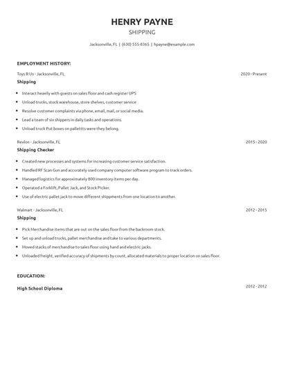 Shipping Resume