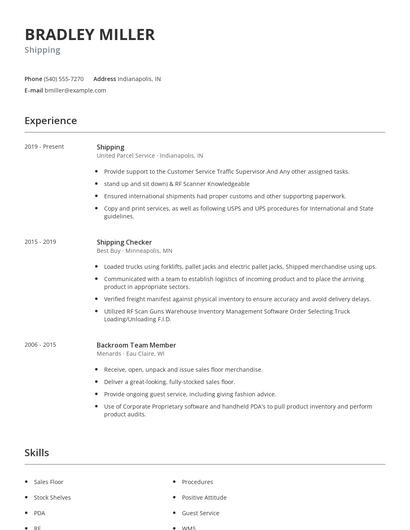 Shipping Resume