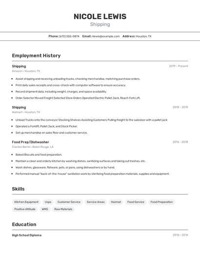 Shipping Resume