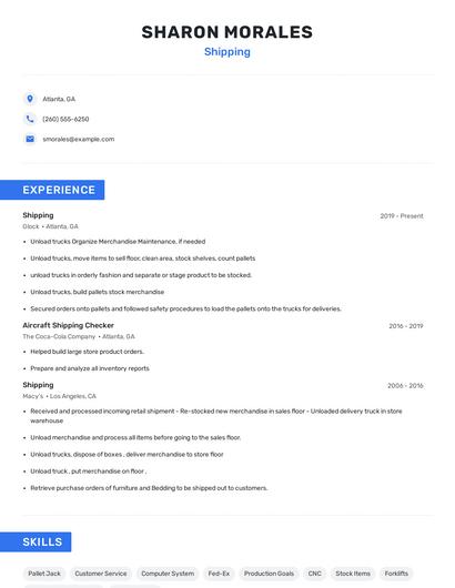 Shipping Resume