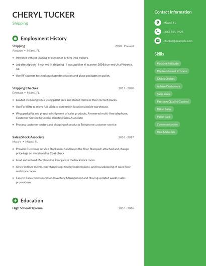 Shipping Resume