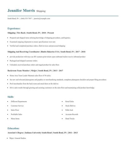 Shipping Resume
