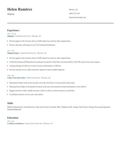 Shipping Resume