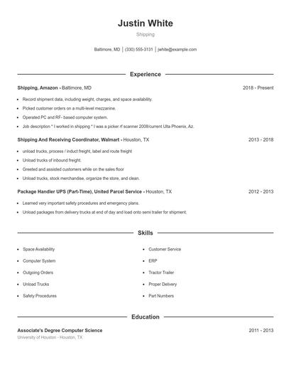 Shipping Resume