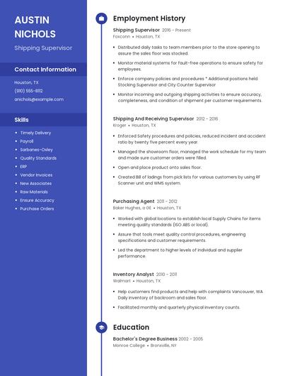 Shipping Supervisor Resume