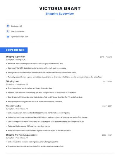 Shipping Supervisor Resume