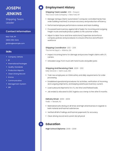 Shipping Team Leader Resume