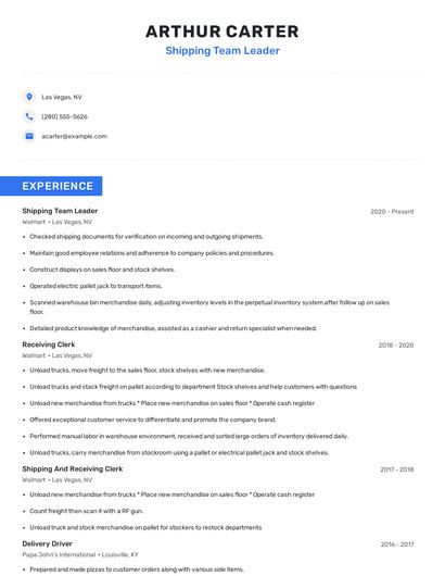 Shipping Team Leader Resume