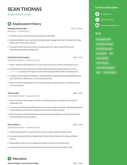 Shipping Team Leader Resume