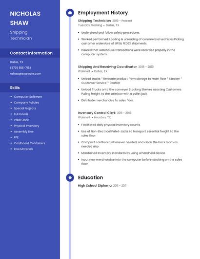 Shipping Technician Resume