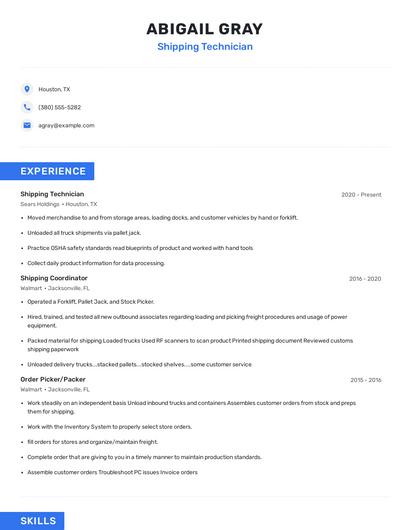 Shipping Technician Resume