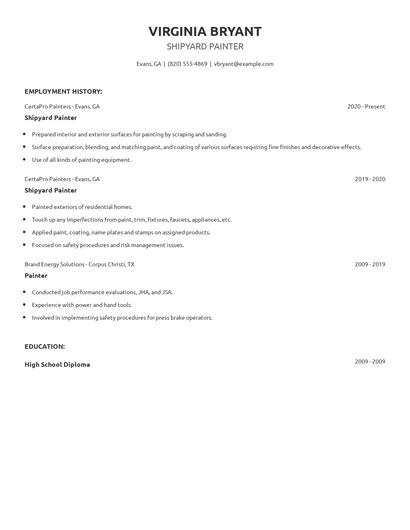 Shipyard Painter Resume