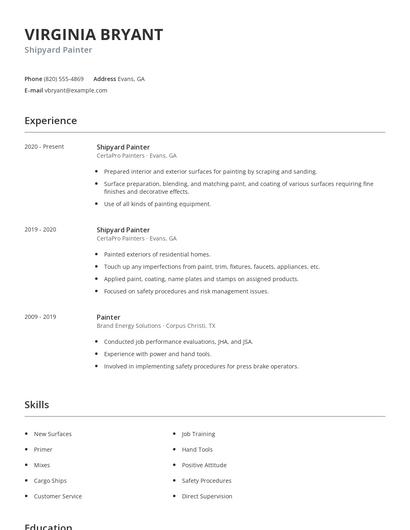 Shipyard Painter Resume
