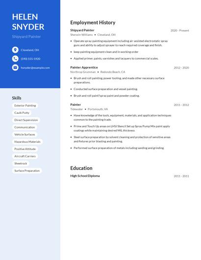 Shipyard Painter Resume