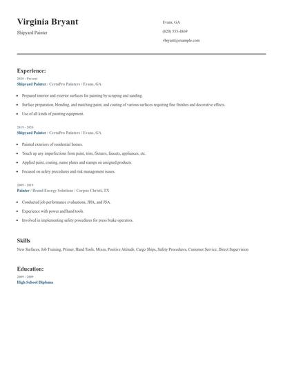 Shipyard Painter Resume