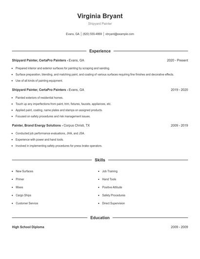 Shipyard Painter Resume