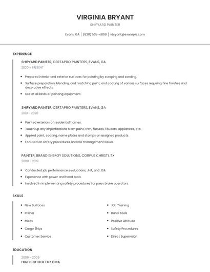 Shipyard Painter Resume