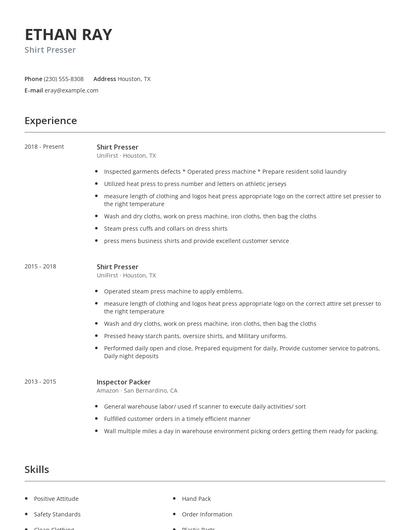 Shirt Presser Resume