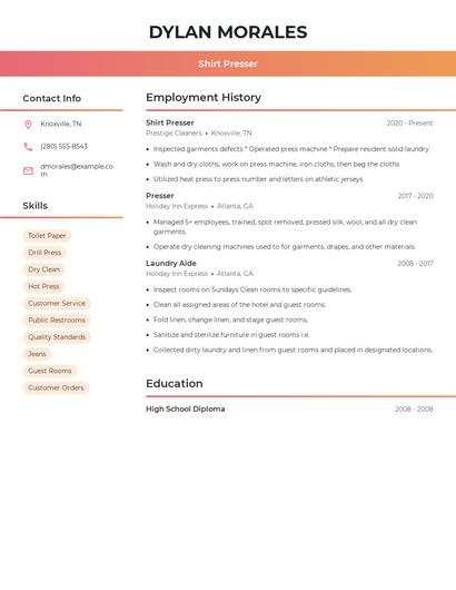 Shirt Presser Resume