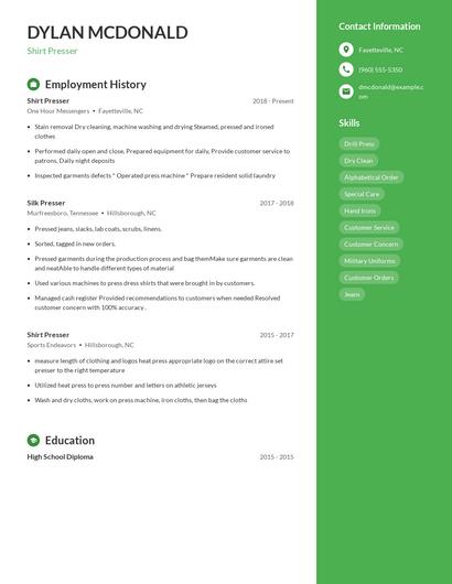 Shirt Presser Resume