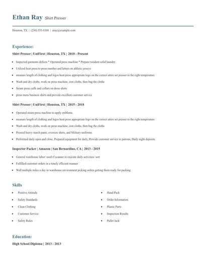 Shirt Presser Resume