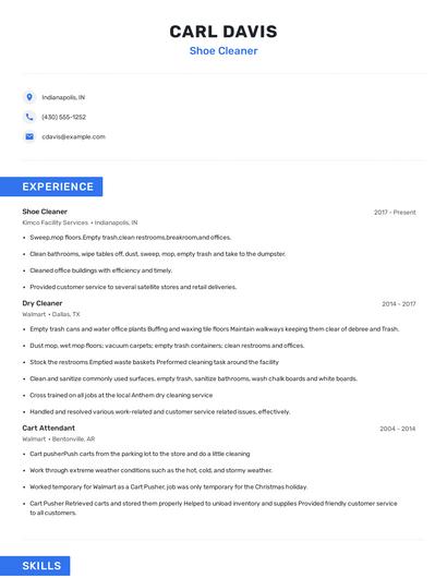 Shoe Cleaner Resume