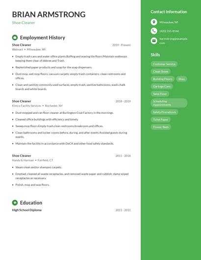 Shoe Cleaner Resume