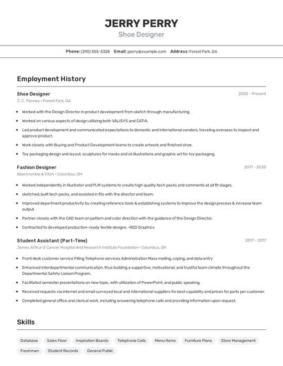 Shoe Designer Resume