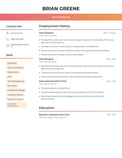 Shoe Designer Resume