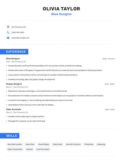 Shoe Designer Resume
