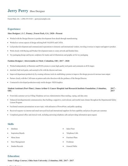 Shoe Designer Resume