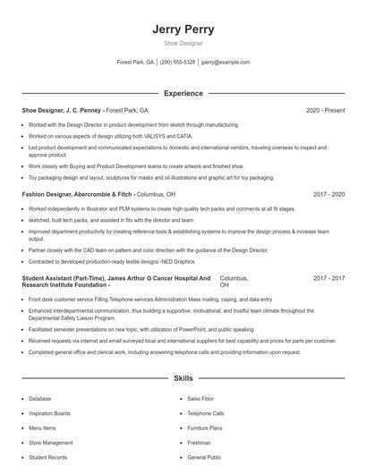 Shoe Designer Resume