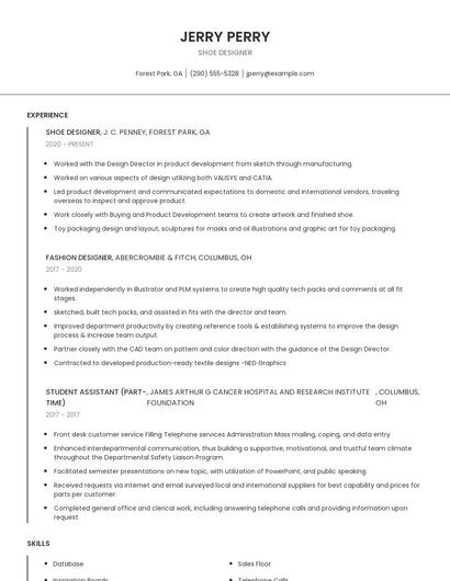 Shoe Designer Resume